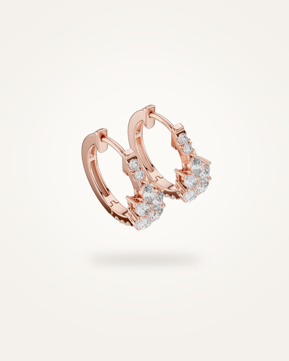 Floral pear diamond cluster huggie hoop earrings