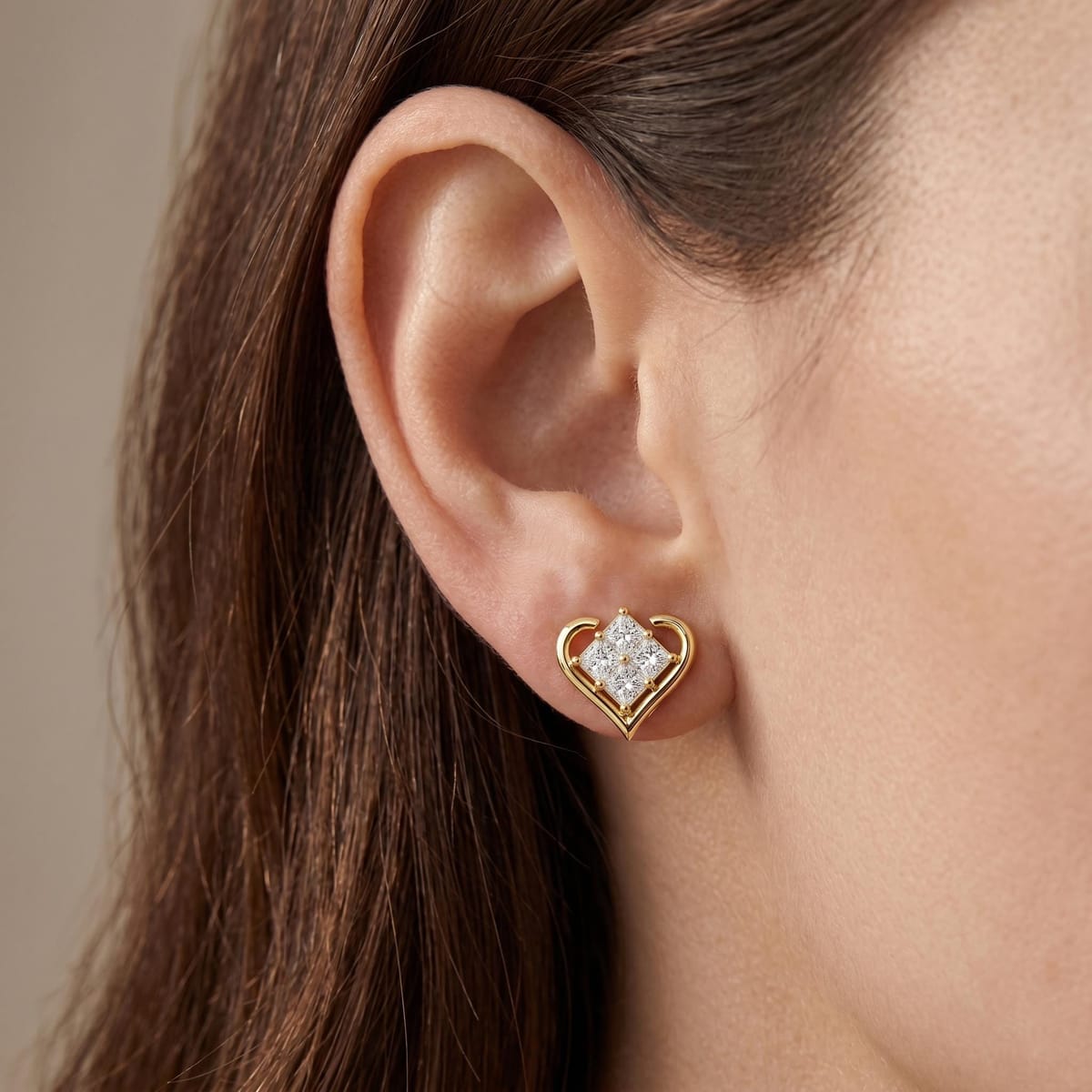 Heart diamond stud earrings