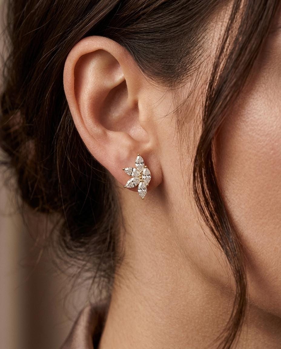 Marquise-cut diamond floral stud earrings