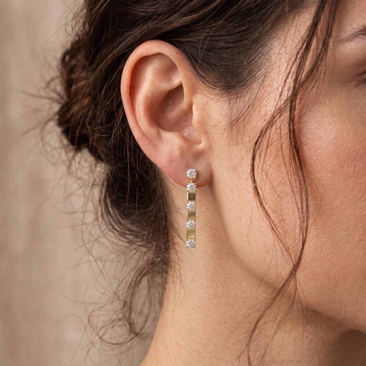 Linear diamond drop earrings