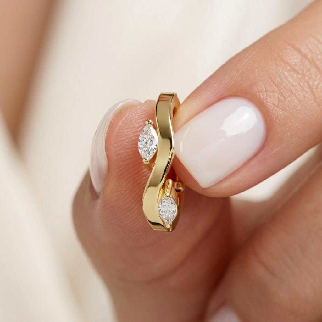 Curved wave diamond huggie earrings