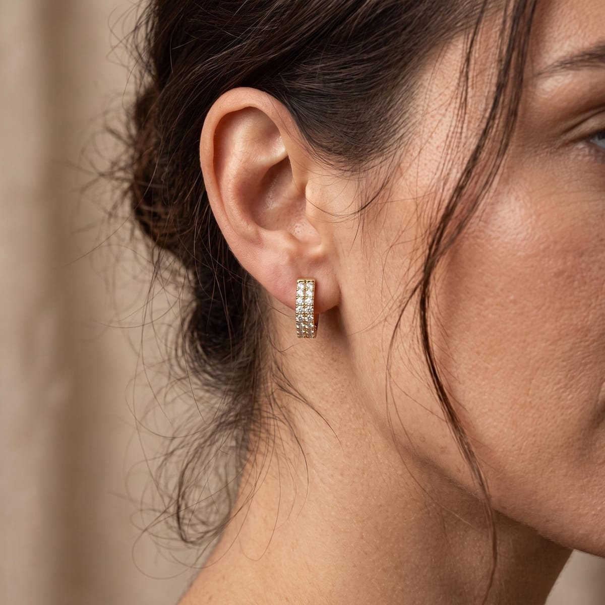 Double row diamond huggie earrings