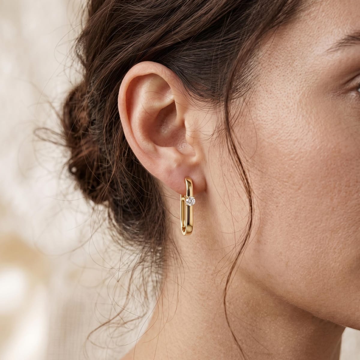 Oblong diamond huggie hoop earrings
