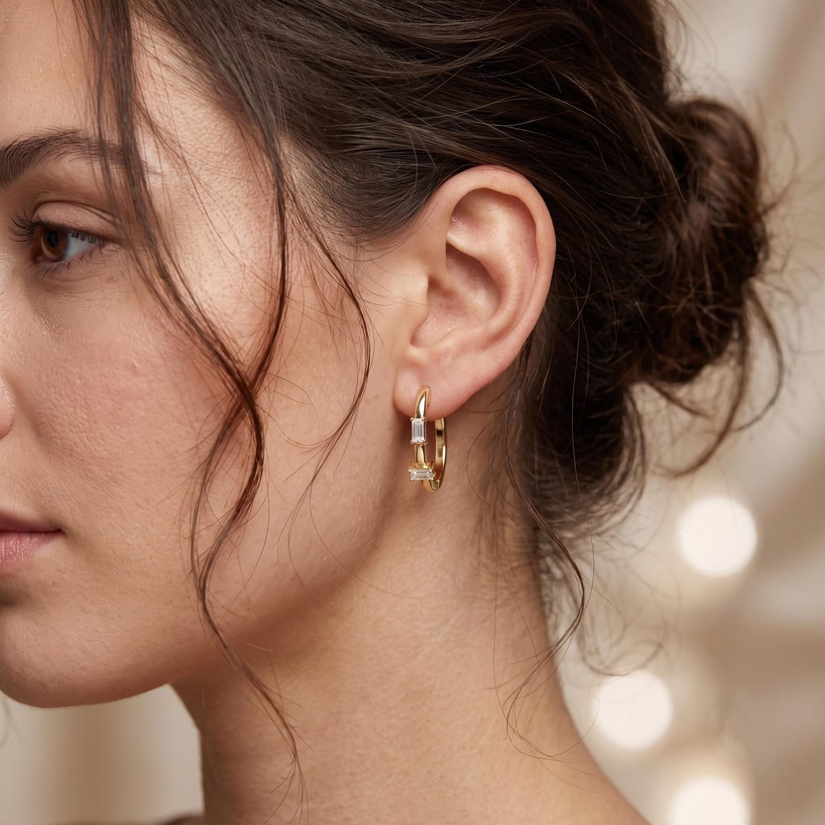 Baguette diamond huggie earrings