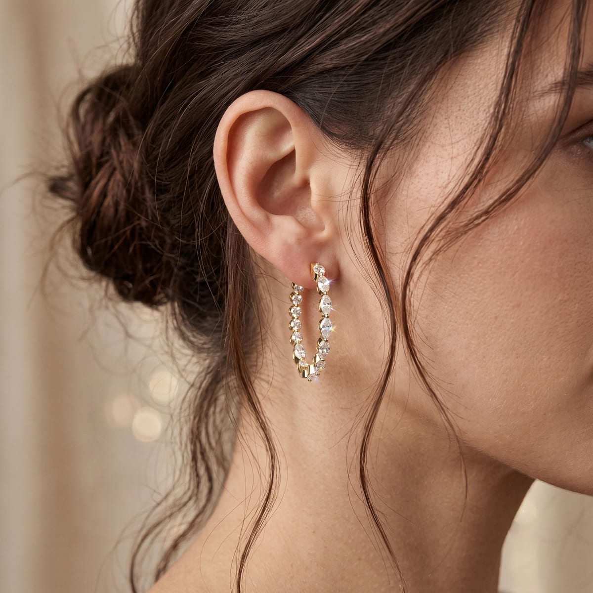 Marquise and round diamond inside-out hoops