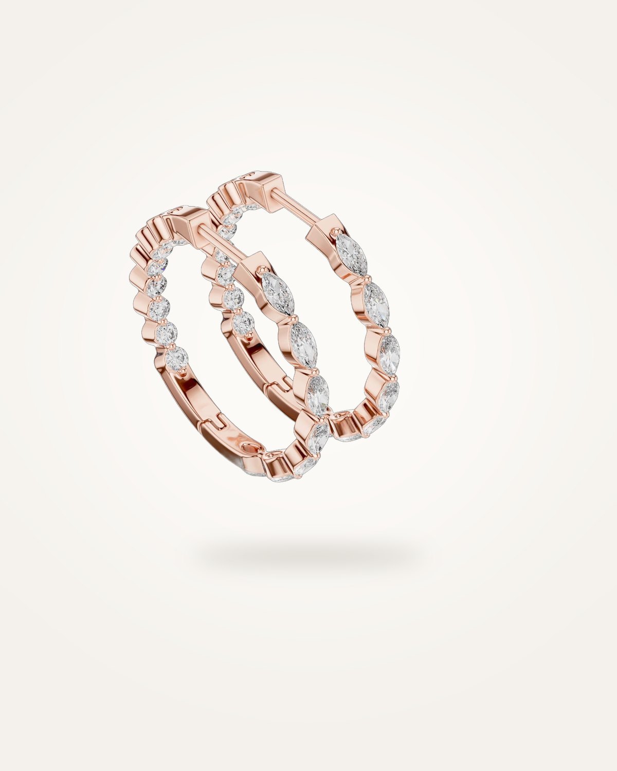 Marquise and round diamond inside-out hoops
