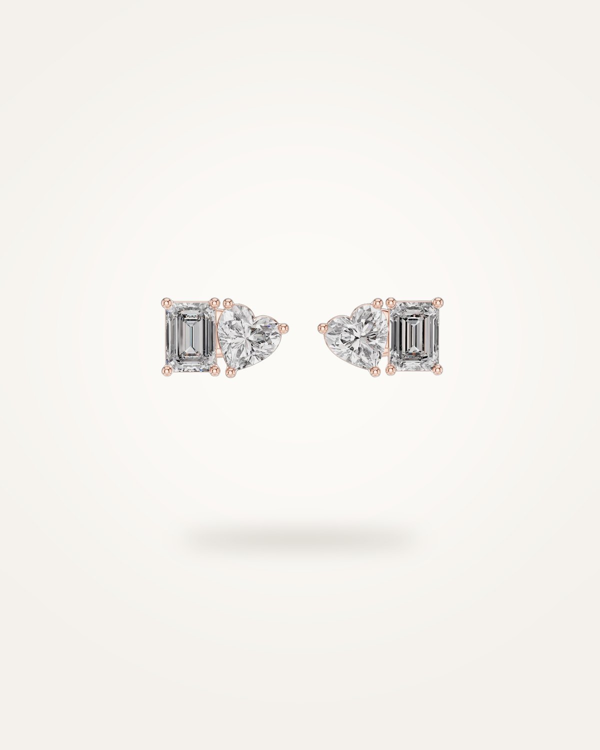 Toi et Moi heart and emerald-cut diamond studs