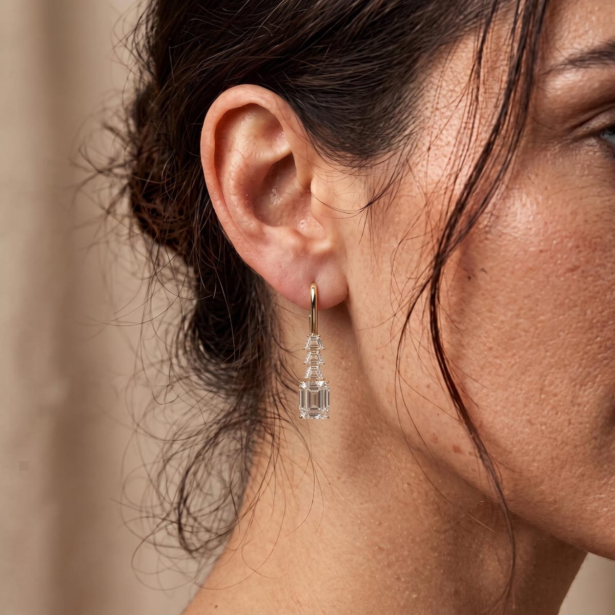 Art Deco emerald-cut diamond drop earrings