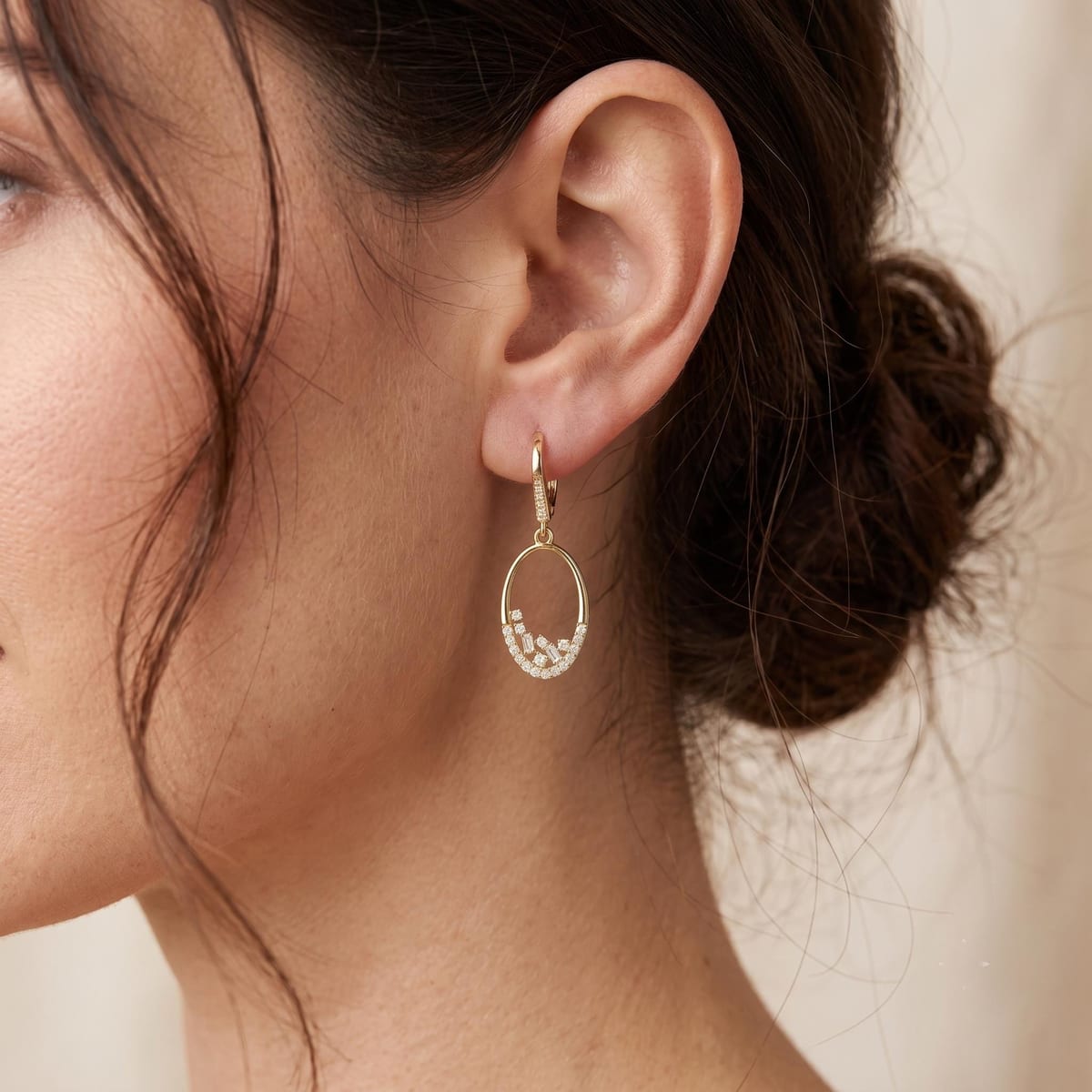 Scattered diamond oval drop earrings
