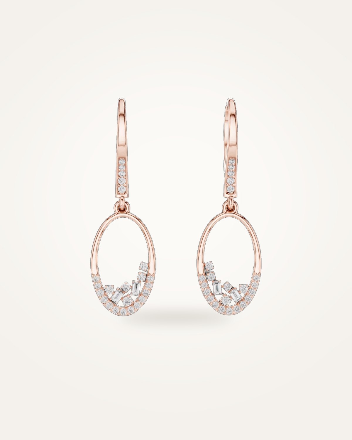 Scattered diamond oval drop earrings