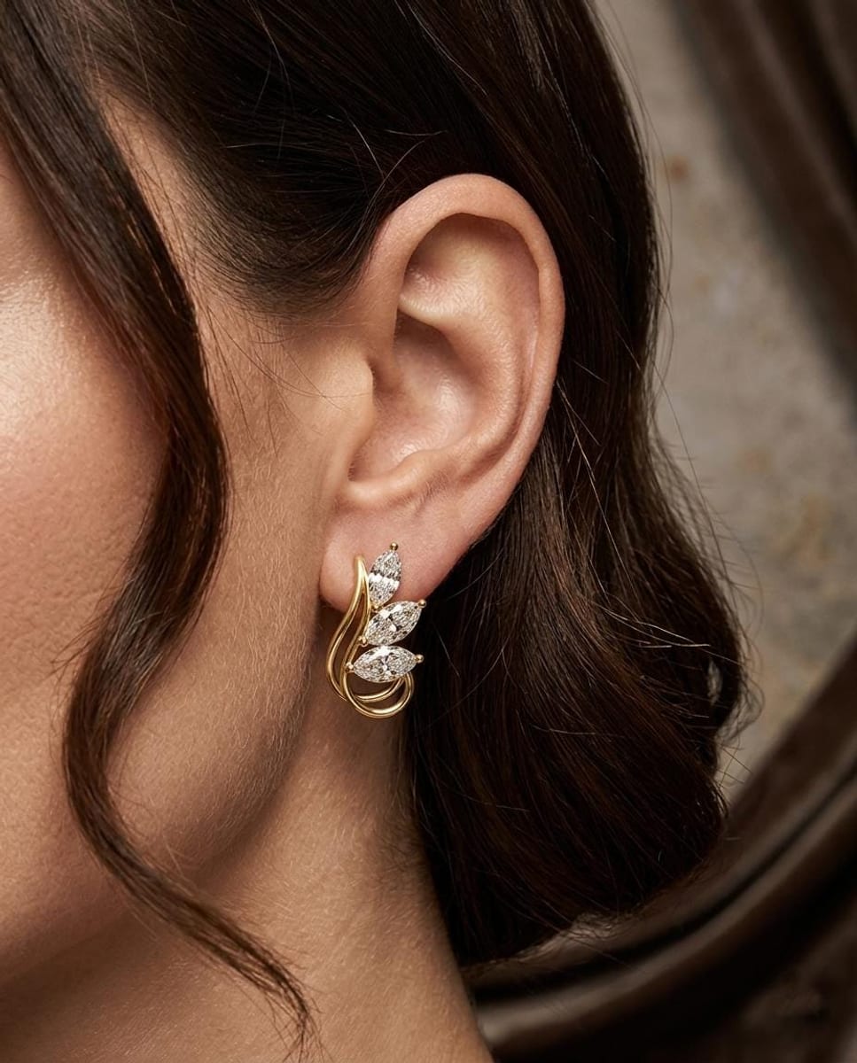 Marquise diamond floral ear climbers
