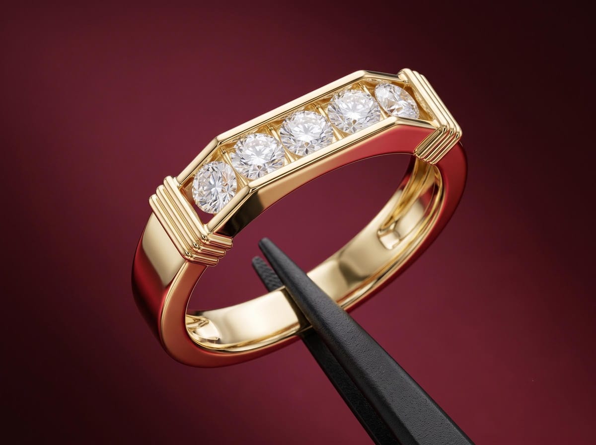 Men's solitaire half-bezel ring