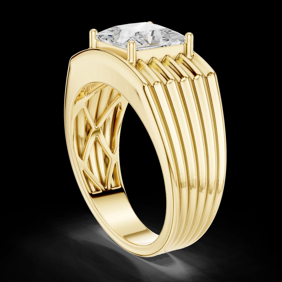 Men's geometric princess-cut diamond ring