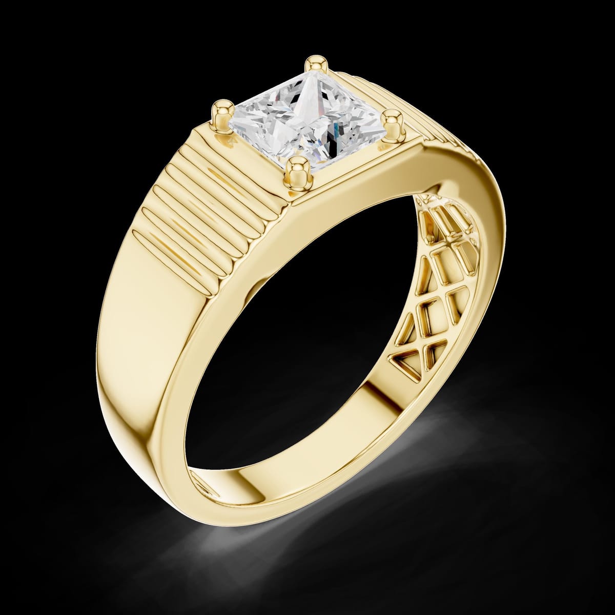 Men's architectural princess-cut diamond ring