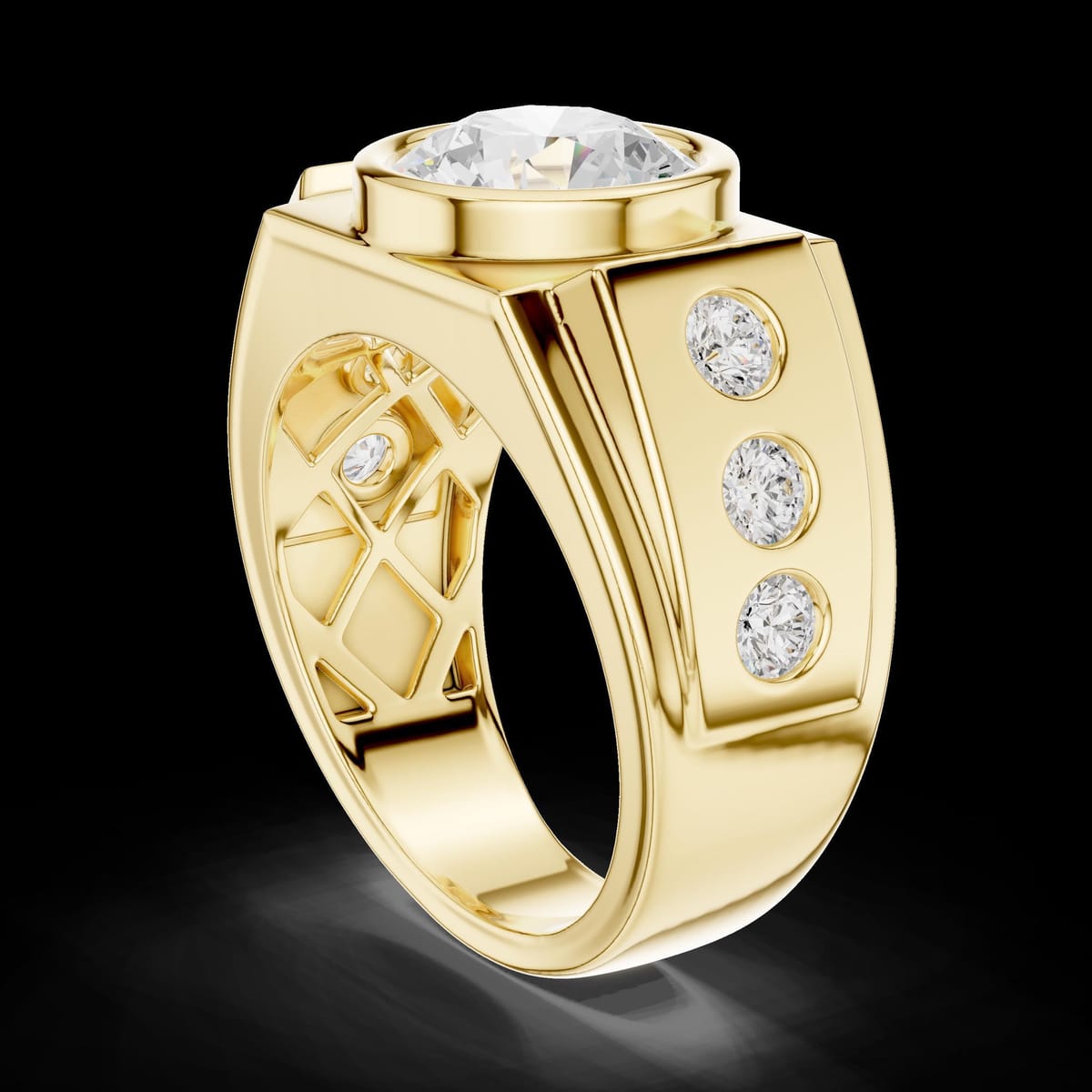 Men's bezel-set round diamond ring