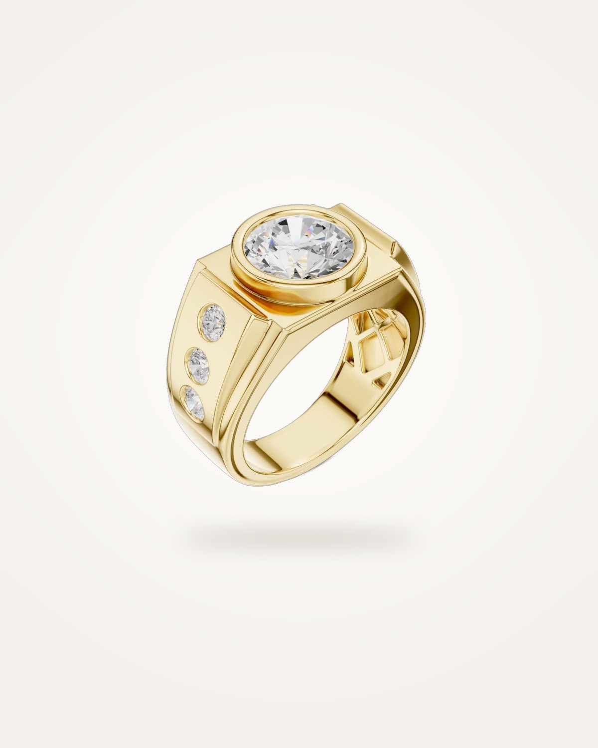 Men's bezel-set round diamond ring