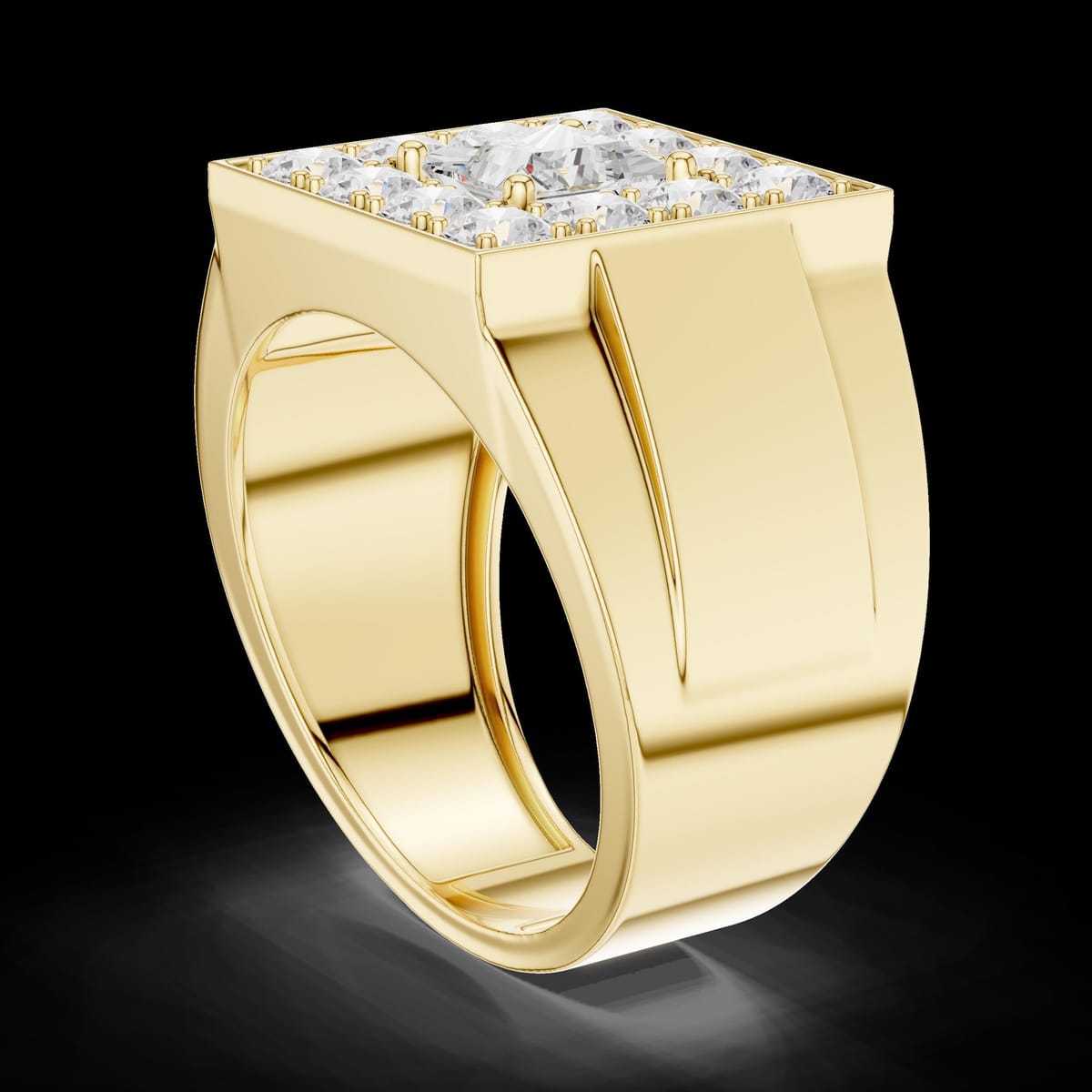 Men's stepped princess-cut diamond ring