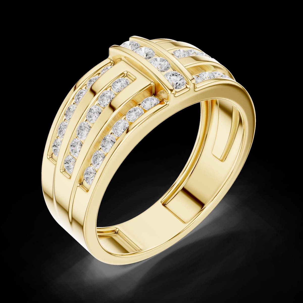 Men's geometric round diamond ring, 0.75 ct
