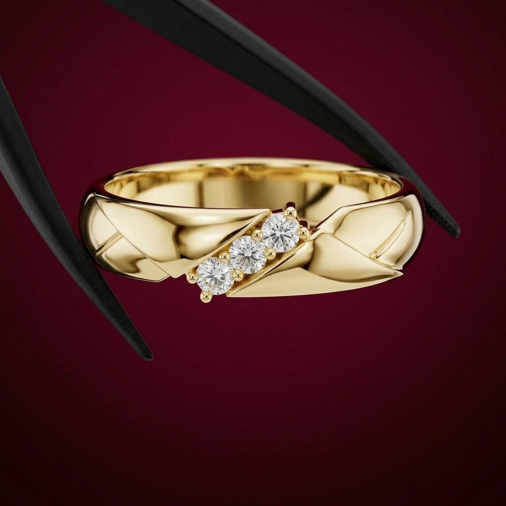 Men's diagonal bridge diamond ring