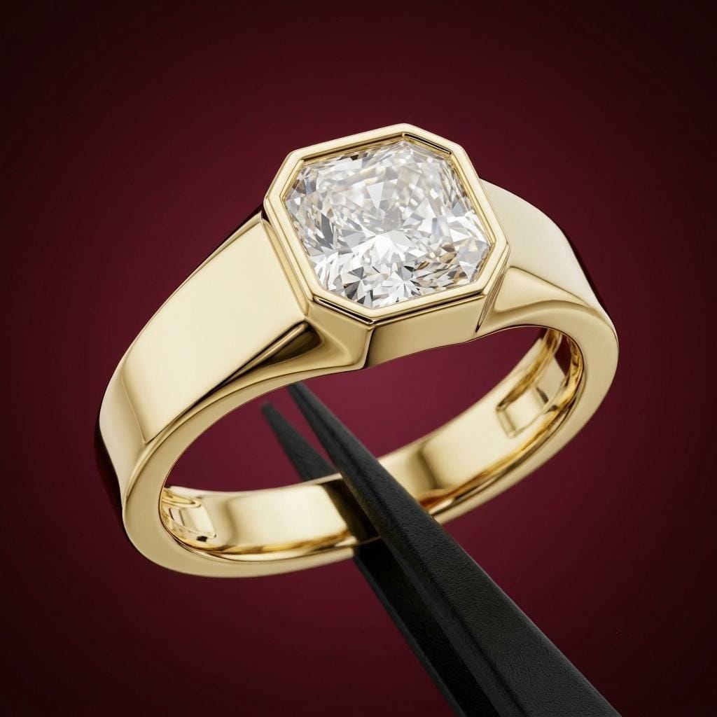 Men's radiant square diamond ring