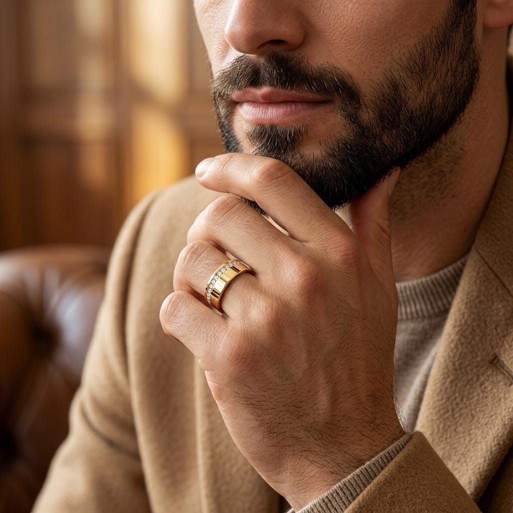 Men's offset diamond pavé band