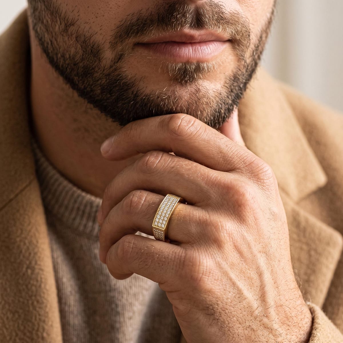 Men's square pavé diamond band