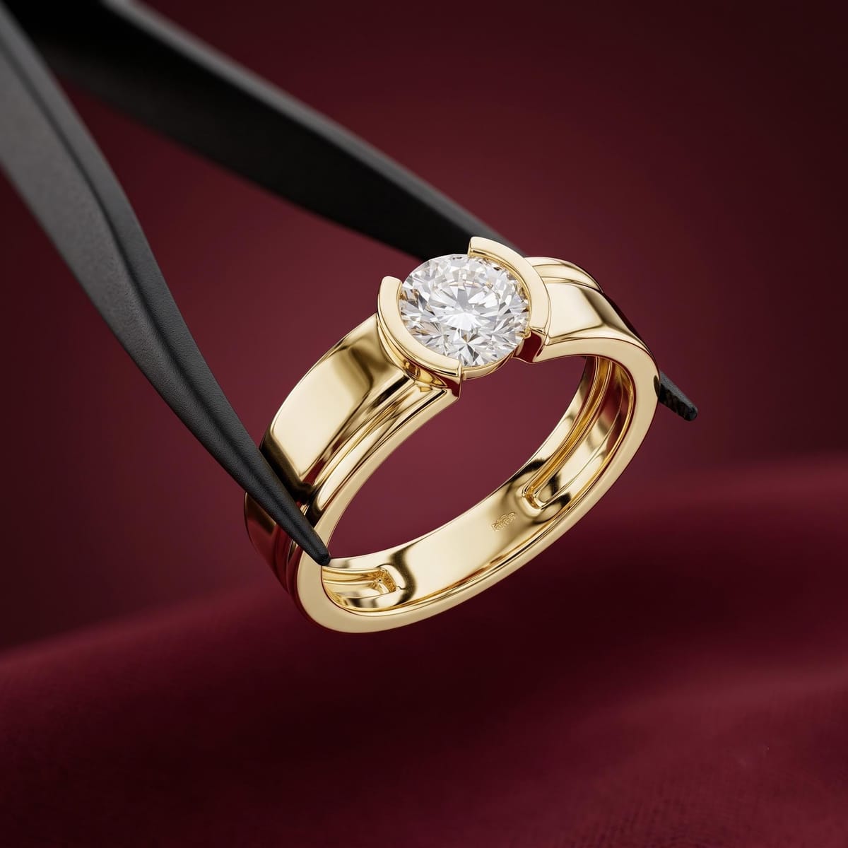 Men's bezel-set round diamond solitaire ring