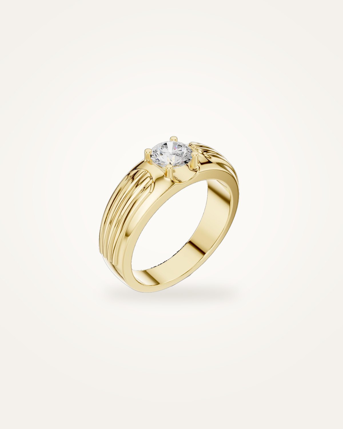 Men's grooved round diamond solitaire ring