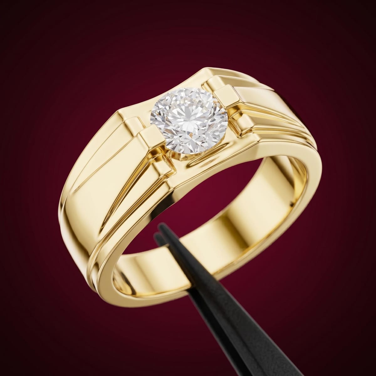 Men's textured round diamond solitaire ring
