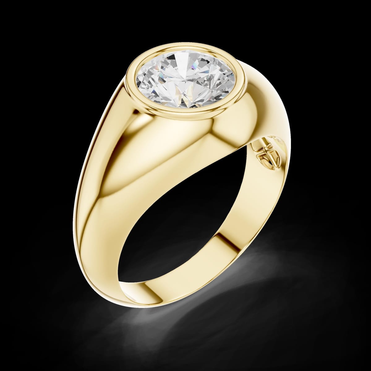 Men's domed round diamond solitaire signet ring