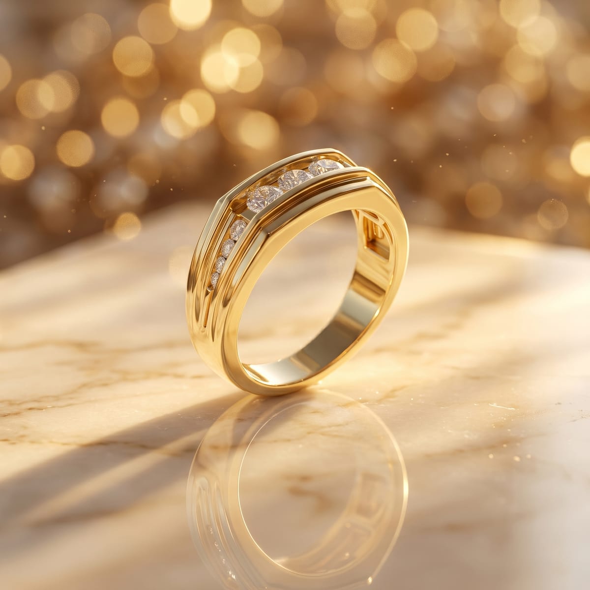 Men's three-stone channel diamond ring