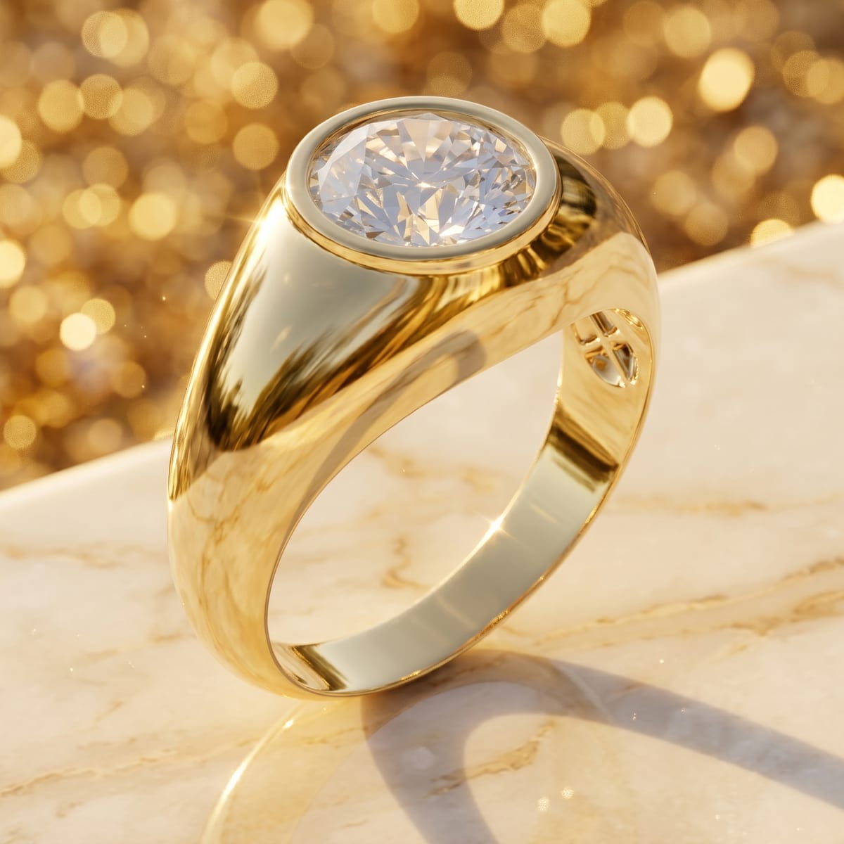 Men's domed bezel solitaire ring, 1.92 ct