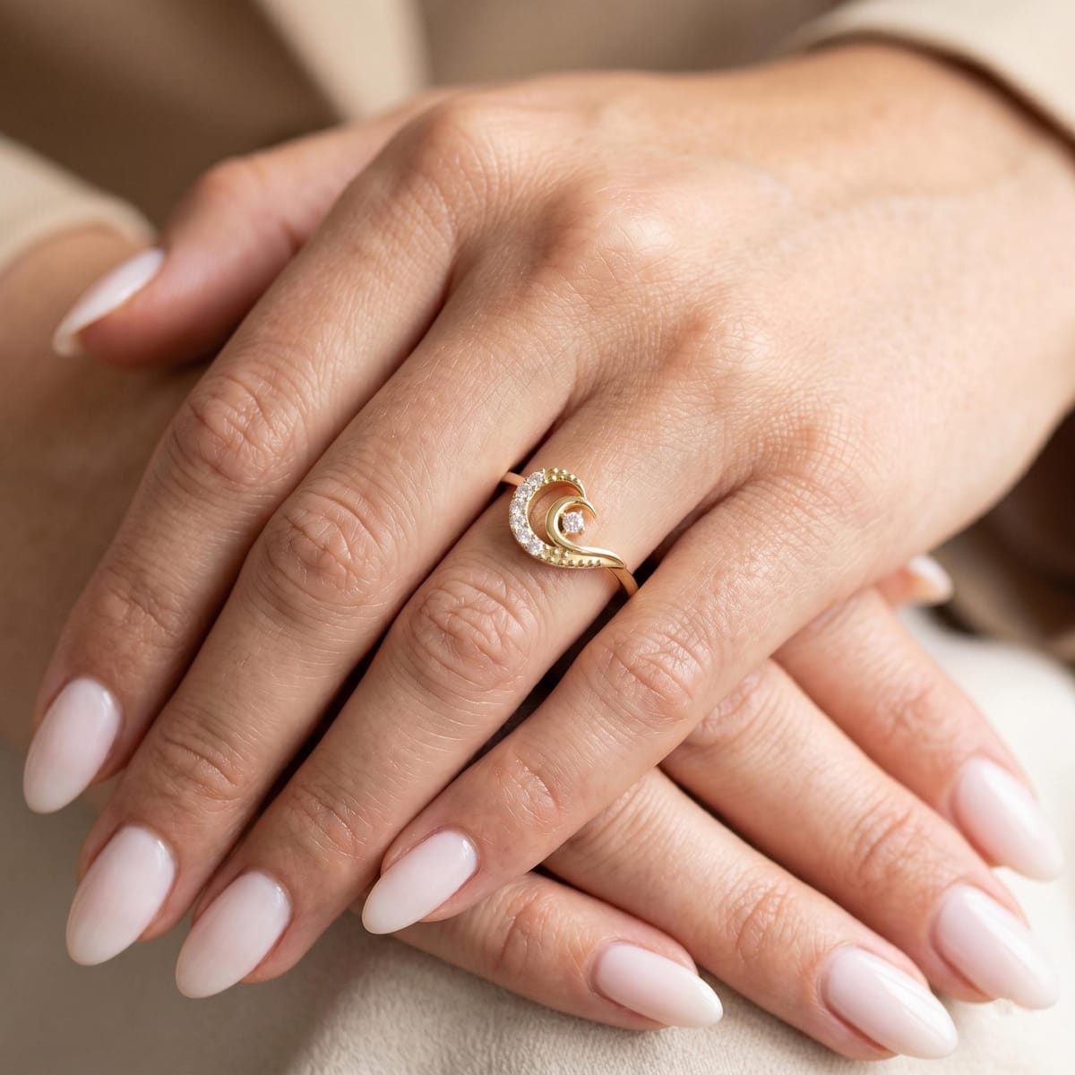 Dainty crescent moon ring