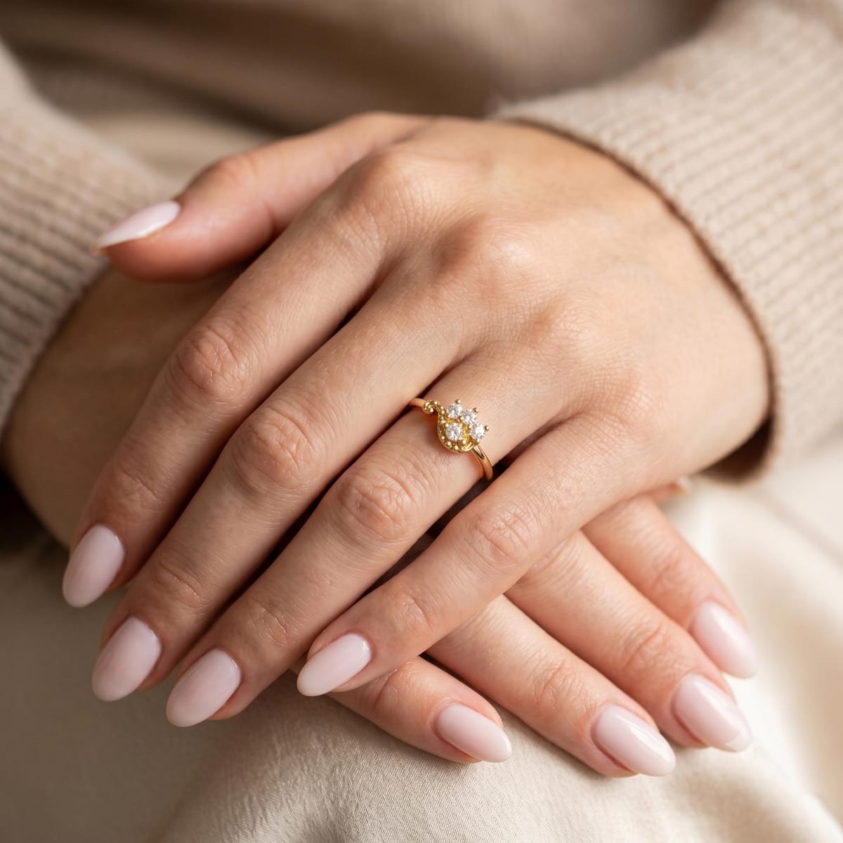 Beaded swirl diamond cluster ring