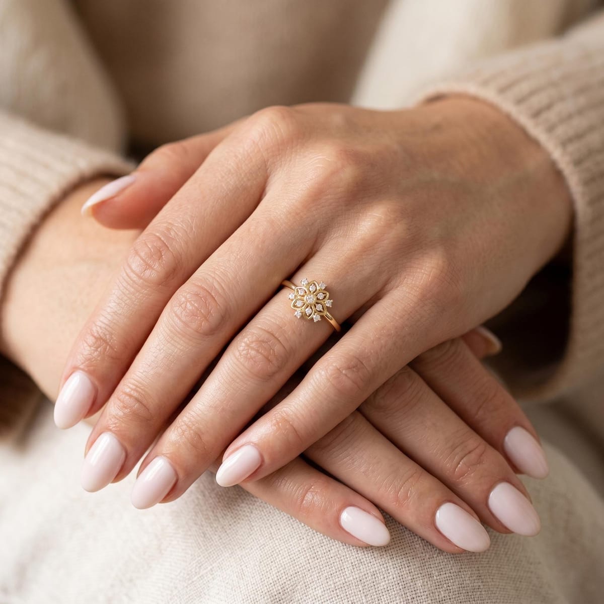 Snowflake diamond cluster ring