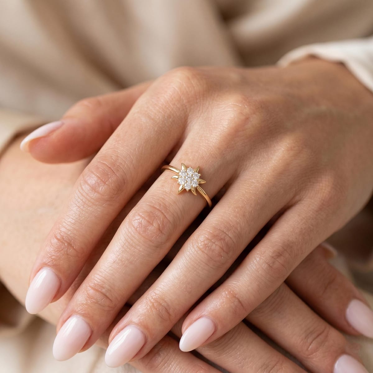 Dainty starburst cluster ring