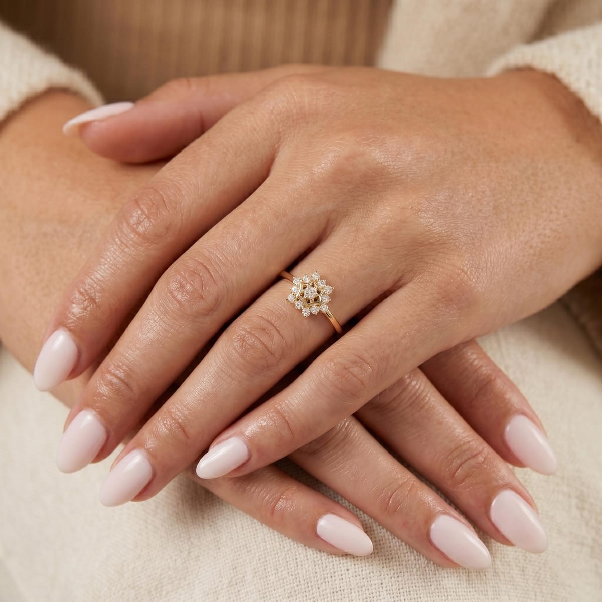 Vintage style lab-grown diamond engagement ring