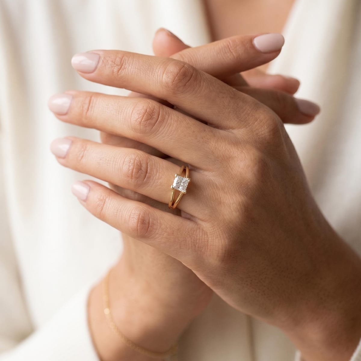 Princess-cut solitaire engagement ring