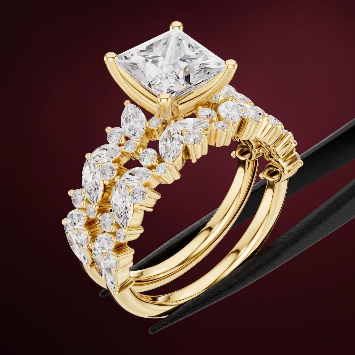Princess-cut bridal set ring