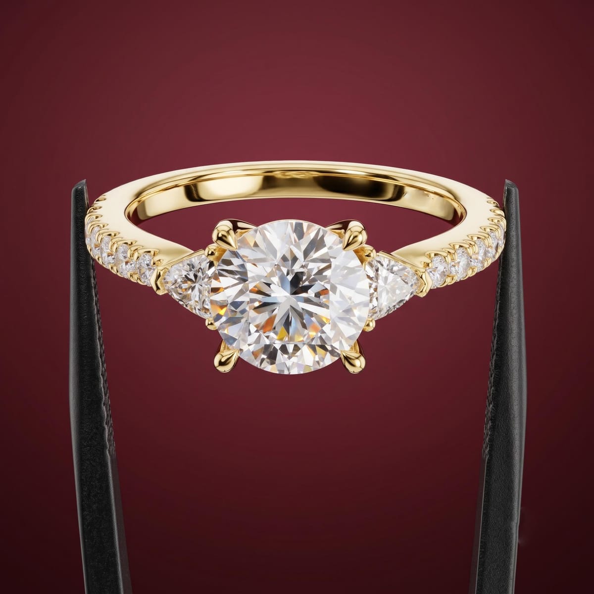 Round-cut three-stone engagement ring, 1.96 ct