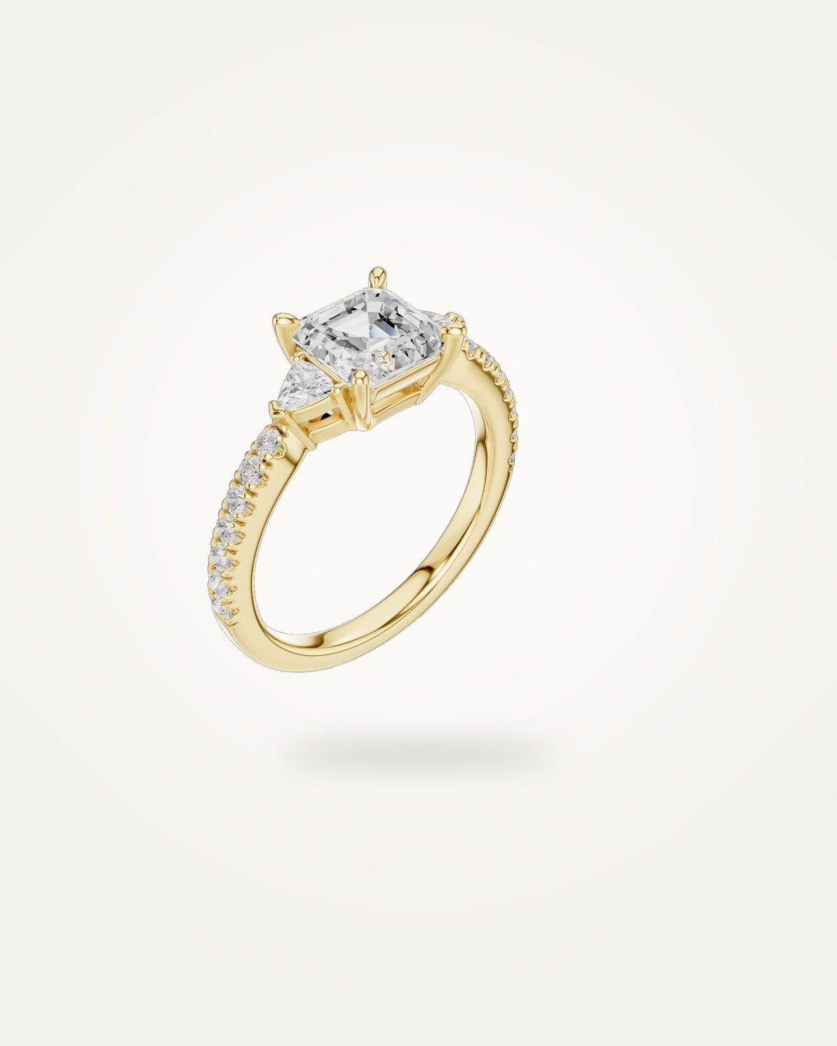 Asscher-cut three-stone engagement ring