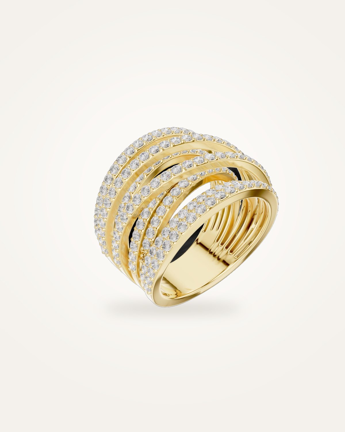 Multi-row criss cross diamond ring