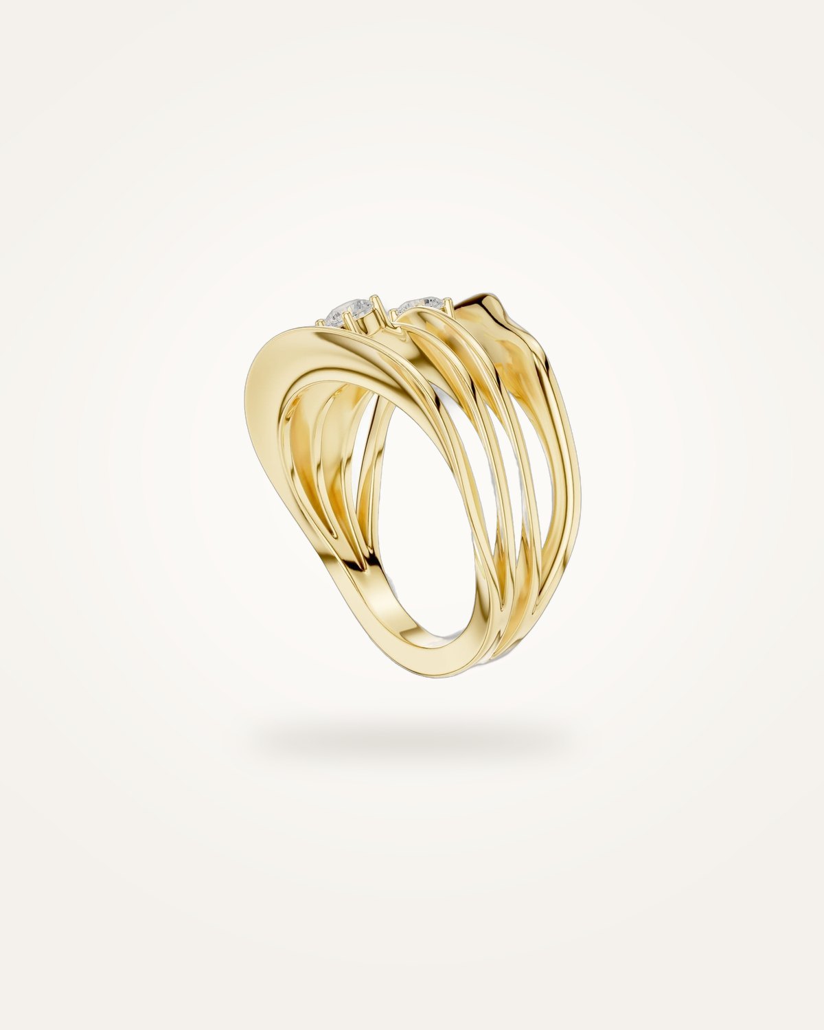 Abstract wave ring with three diamonds