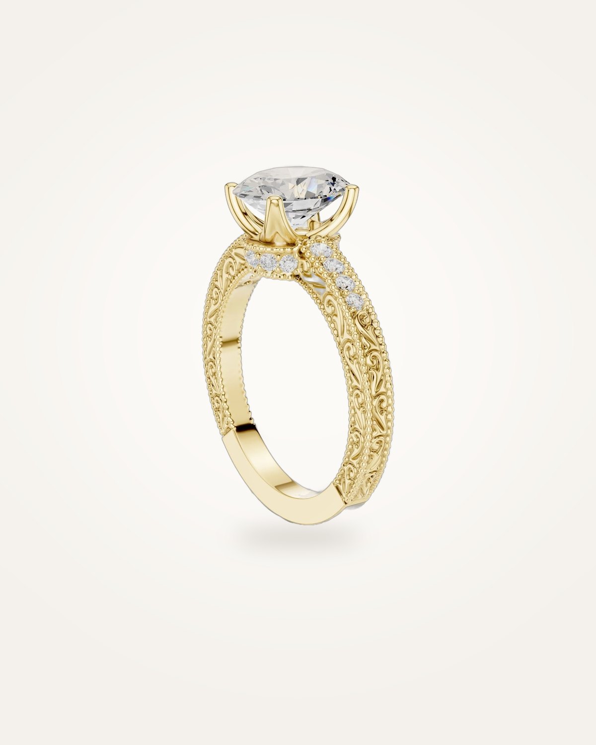 Vintage engraved oval diamond ring, 2 ct